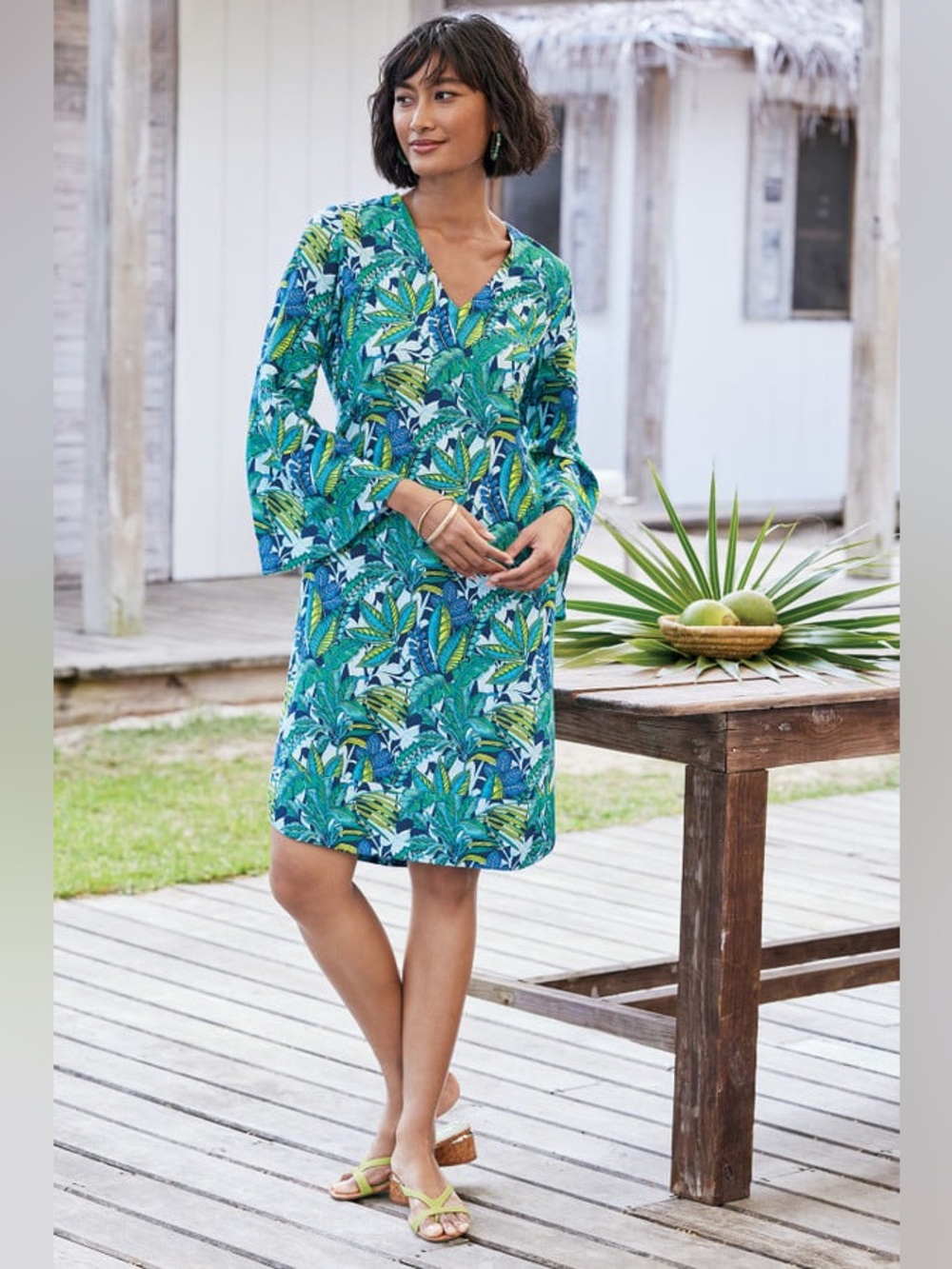 Soft Surroundings Women’s Soleil Linen Blend Dress Jungle Leaf - Size XS